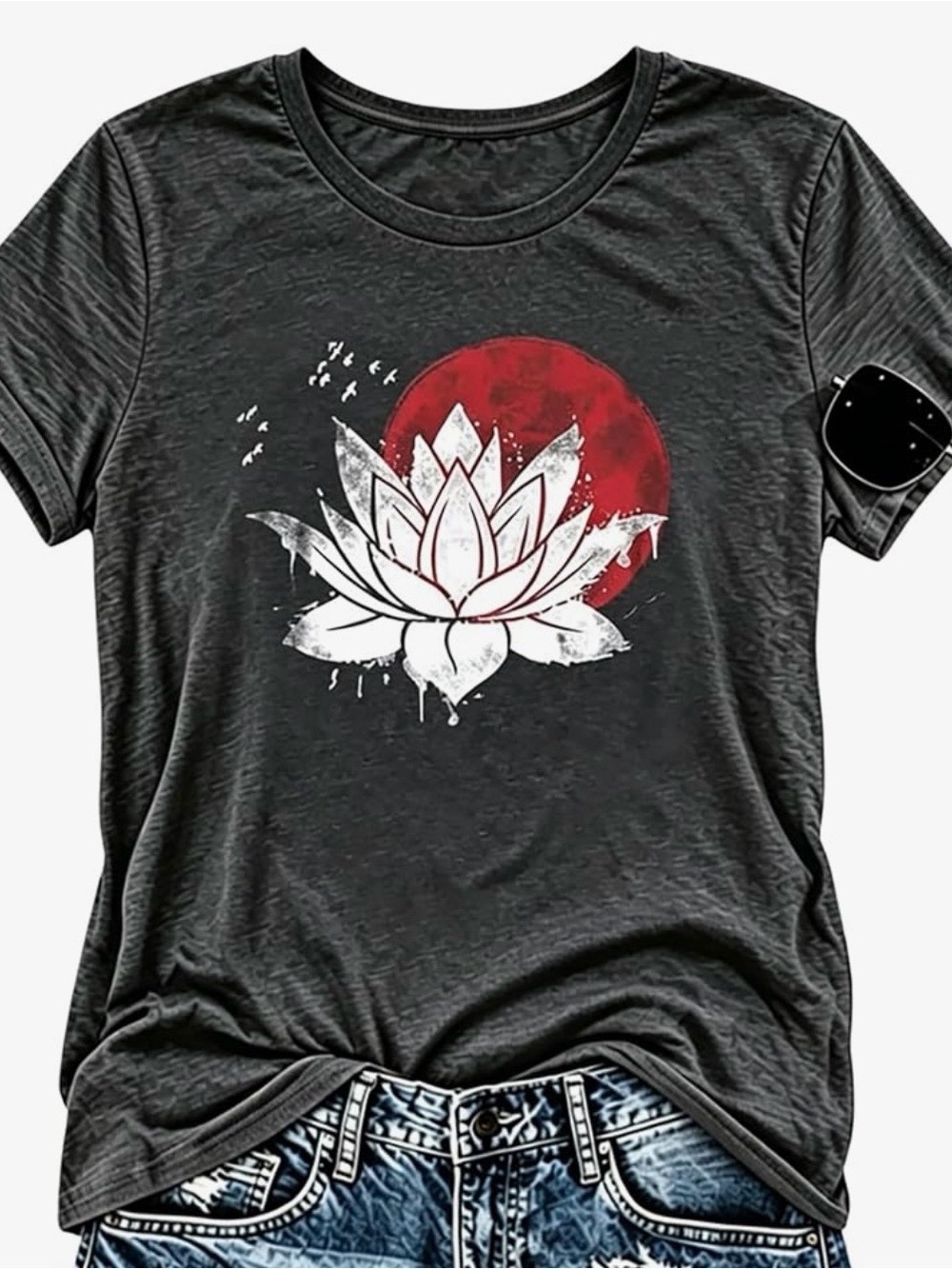 Women’s Charcoal Gray Lotus Graphic Short Sleeve Tee
